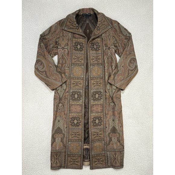 Ralph Lauren Black Label Long Paisley Tapestry Jacket Wool Silk Womens L Open - Picture 1 of 9